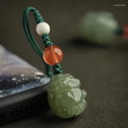 Chaveiros Hetian Jade Mobile Phone Chain Pingente Saco Ornamentos Sorte para Homens e Mulheres Casais.
