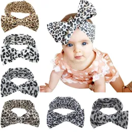 Bebek kızlar basılı leopar kafa bantları Toddler pamuklu yay şapkası bebekler pahalı saç aksesuarları boho tarzı bebek zz