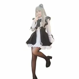 ユニセックスLGスリーブの黒と白のFi Kawaii Dr Stage Bar Party Maid Costume Cosplayバニーユニフォームレイシーロリータスーツ84NC＃