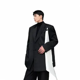 Destacável branco ribb terno casaco masculino espaço cott solto casual streetwear fi mostrar blazers terno jaqueta masculina roupas de palco l1an #