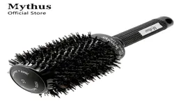 Escovas de cabelo Mythus est escova redonda de cerâmica resistente ao calor cerdas de javali estilo pente de ondulação para cômoda iônica 2211106003111