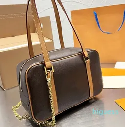 2024 mulheres bolsa de ombro bolsa clássica letras totes corrente crossbody sacos revestidos lona couro genuíno longo alças frontais bolso com zíper