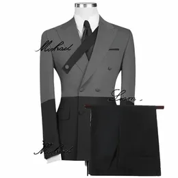 Cor bloco terno masculino 2 peça Double Breasted Blazer personalizado cor XS-5XL casamento noivo smoking festa formal Dr N6Dc #