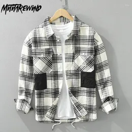 Camicie casual da uomo manica lunga primaverile per uomo Street Fashion top maschili camicia scozzese con risvolto con tasche stile giapponese sciolto