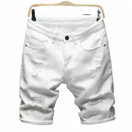 Ny Summer Boutique Cott Fi Ripped Mens Casual Jeans Shorts White Black Man Beach Shorts Elasticity X72N#