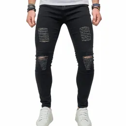 High Street Erkekler Sıska Bikter Kot Pantolonlar Erkek Şık Dikkatli Dilenci Stretch İnce Erkek Kalem Denim Pantolon W2AD#