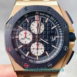 Top AP-Armbanduhr, Royal Oak Offshore-Serie, automatische mechanische Herren-Golduhr mit Datumsanzeige, Zeitfunktion, schwarze Scheibenrückseite, transparentes Uhrwerk