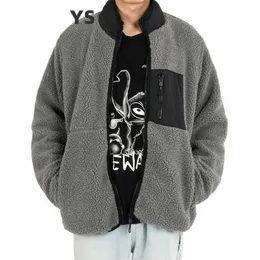 Neue Fi Männliche Streetwear Outwear Lammwolle Verdickte Mann Sweatshirt Patchwork Farbe Lose Cott Jacke Hip Hop Kleidung L7pG #