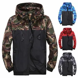 Jaqueta bomber com capuz casual masculina, jaqueta corta-vento primavera outono fina camuflada com capuz para homens ao ar livre juventude fi roupas superiores 93MZ #