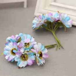 Dekoratif Çiçekler 60 PCS 4cm Yapay Krizantem Zanaat Çiçeği Saç Çelenk Hediye Kutusu Scrapbooking Düğün Dekorasyon İpek Daim