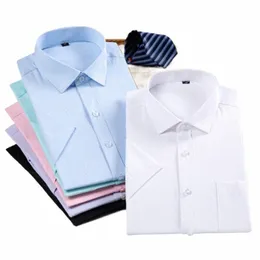 summer Young Men's Short-sleeve White Shirt Profial Square Collar Busin Casual Wild Solid Color Daily-wear With Pockets E5X6#