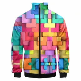 colorful Checkered Vertigo Stand-up Collar Jacket 3d-printed Casual And Cool Zipper Jacket Coats Plus Size 4XL Oversized Custom d9sP#