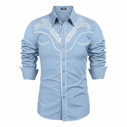Мужская одежда Western Cowboy Fi Рубашки Мужские повседневные приталенные рубашки с рукавами Lg Social Dr Party Рубашки Camisetas Masculina New s7R8 #