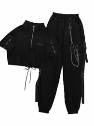 Houzhou Gothic Women Black Cargo Hosen Harajuku Punk -Kette Hosen weibliche Hip Hop Mall Goth Streetwear Techwear Egirl Grunge G1XU#