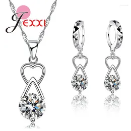 Orecchini di collana set eleganti Bijoux 925 Sterling Silver Cz Crystal Heart Women Wedding Jewelry Collar Accessori per colletto