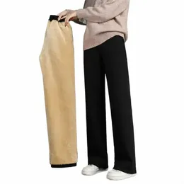 donne caldo inverno peluche pantaloni spessi pelle di agnello Cmere pantaloni a vita alta Cott in pile pantaloni larghi femminili allentati PELEDRESS E8ih #