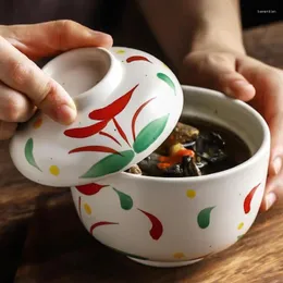 Schalen Porzellan gedämpfte Eierschüssel Keramikuppe mit Deckelküchentasche Geschirr