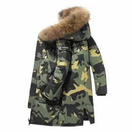 90% Piumino d'anatra bianca Uomo Inverno -30 gradi Spessore caldo Parka Cappotto con cappuccio Collo in pelliccia casual Giacca a vento mimetica 55d7 #