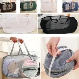 Laundry Bags With Handle Folding Basket Mesh Breathable Layered Dirty Clothes Multi-Compartment Thickened Sundries Organizer