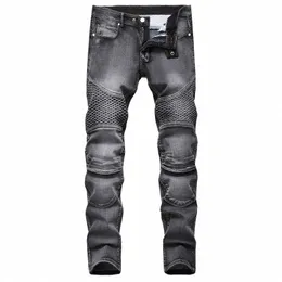 2024 Denim Pants Designer Motorcycle Rower Prosto dżinsy jeansowe jesienne wiosna Punk Rock Streetwear Kolanowe spodnie K5f0#