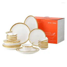Cookware Sets 26PCS Dinnerware For 6 People Luxury Phnom Penh White Porcelain Appetizer Dish Shallow Plate Cereal Bowls Combine Gift Box
