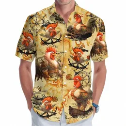 Мужская пляжная рубашка с 3d цифровым принтом и рисунком курицы, гавайская рубашка для серфинга для мужчин, повседневные рубашки с коротким рукавом большого размера U0JZ #