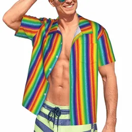 Koloroblock Casual Shirt Rainbow Stripes Eleganckie hawajskie koszule męskie na plaży z krótkim rękawem HARAJUKU Wzór duże bluzki 61ZM#