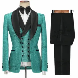 زي homme shinny turquoise men men suits Groom Wear Slimles Fit 3 قطع 3 قطع حفل عشاء Dr الزفاف tuxedos q2zq#