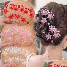 Hair Clips Barrettes Crystal Pearl Flower Frosted Bride Clip Super Immortal Embellishments Flowers U-Shaped Hairpins Fresh Hairstyle A Otp8F