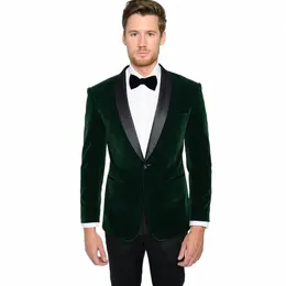 Verde scuro Veet Abiti da uomo Scialle formale Risvolto Single Butt Abito maschile Slim Fit Party Prom Formal Wedding Groom Tuxedo 2 pezzi o9v7 #
