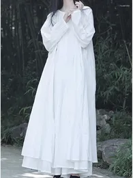 Повседневные платья Johnature 2024, осеннее женское модное винтажное хлопковое платье с длинными рукавами, оригинальное ретро однотонное платье