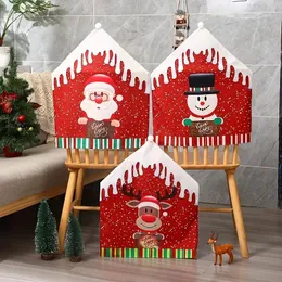 Coprisedia 2 pezzi Fodera natalizia in tessuto non tessuto con stampa di cartoni animati con pupazzo di neve, renne e sgabelli da Babbo Natale, decorazioni per la casa