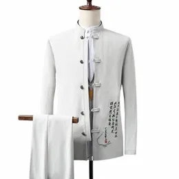 M-5xl plus size masculino tradicional de túnica de estilo chinês para homens jaqueta vintage e calça com cintura elástica de cordão xxxxxl t6ec#