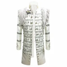 Mens Extra Lg White Tassels Court Prince Костюм Куртка Марка Воротник-стойка Slim Fit Стимпанк Винтажная форма Блейзер Masculino a2mx #