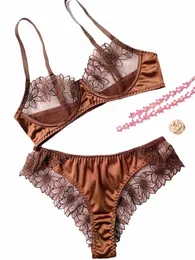 Blumenstickerei-Dessous-Set, Mesh-ungefüttertes BH-Höschen, Damen-Sexy-Dessous-Unterwäsche A38C#