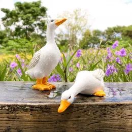 Miniaturas resina pato branco estatuetas ornamentos piscina rockery jardim escultura artesanato pátio lagoa paisagem estatuetas decoração vc