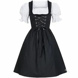 Kobiety średniowieczne kostium Dres Niemiecki Oktoberfest Dirndl Dr Cosplay Costume Party Bavarian Girl Tavern Maid Dres F9d5#