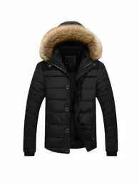 hooded Cott Jacket Men 2023 New Winter Male Fur Collar Zipper Butt Down Jackets Slim Thick Warm Lg Sleeve Pocket Overcoat G6WM#