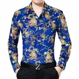 Primavera e outono dos homens ver através de ouro veet dr camisa china arrastar lg manga camisa homem fi impressão roupas m4m7 #