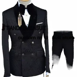 Męski garnitur dwupoziomowy Tuxedo Groom podwójnie piersi zestaw kurtki Jacquard Formal Lapel Blazer Spods Cjuntos de Chaqueta Z5im#