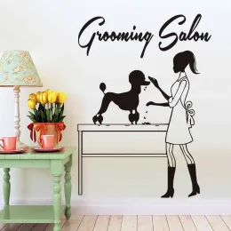 Klistermärken Grooming Salon Wall Sticker för Pet Shop hundfrisör Fönster Vinyl Dekal Borttagbar kosmetolog Dekoration Tillbehör Z196