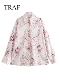 여자 블라우스 TFMLN 2024 봄 여름 여성 소프트 새틴 셔츠 패션 얇은 프린트 탑 캐주얼 우아함