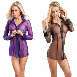 donne sexy pizzo indumenti da letto maglia trasparente cardigan 2024 sheer porno erotico nightdr estate manica lg lingerie pigiama erotico p2yC #