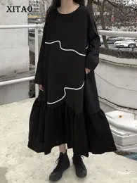 الفساتين غير الرسمية Xitao الربط شكلك فستان تنحنح غير منتظم لونغ تباين البساطة الأزياء فضفاضة النساء كل مباراة الربيع Zy5867