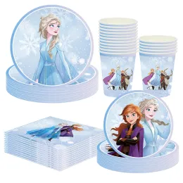 Alben Frozen Anna Elsa Princess Party Girl Birthday Party Dekorationen Einweggeschirr Partydekorationen Supplies Set