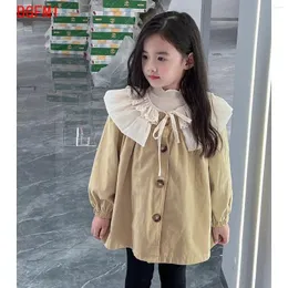 Ceketler Kızlar Ceket 2024 Sonbahar Dantel Yatak Orta Uzunluk Trençkotlar Moda Koreli Kız Kızlar İnce Ceket Windbreaker