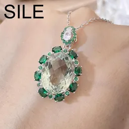 Hängen Sile 12x16mm 10CT Natural Green Crystal CZ Pendant Halsband 925 Sterling Silver Fine Jewelry Clavicle Chains For Women Party