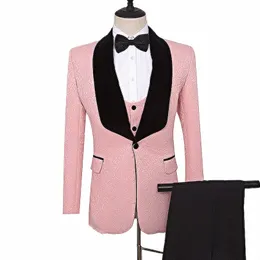 Schneider Anzüge Blazer Gedruckt Bräutigam Smoking Rosa Jacke für Groomsman Anzug Hochzeitsanzug Maßgeschneiderte Mann Anzug Jacke + Hose + Weste r5tP #