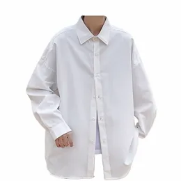 Lappster Men White Solid Vintage قمصان 2023 Mens Harajuku fi قميص كبير الحجم من الذكور بلوزات أزياء الشوارع أسود بالإضافة إلى حجم S3MK#