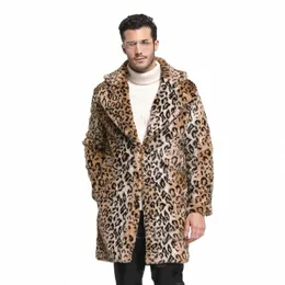 2018 Hot New Men # 039; s Inverno Camoue Collare del vestito caldo faux pelliccia di coniglio Lg cappotto leopardo mens giacca allentata casual maschile soprabito e3E4 #